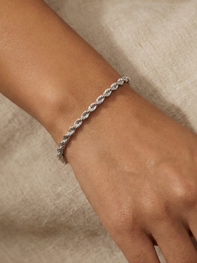 Pure Silver Italian Diamond-Cut Rope Chain Bracelet for Women