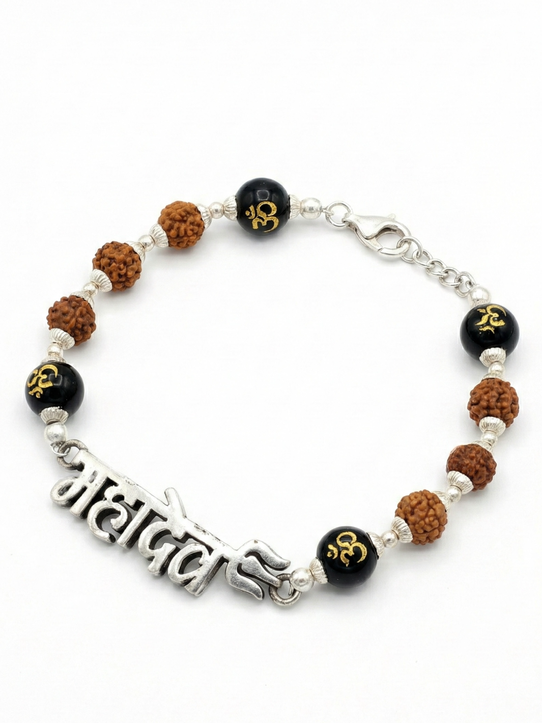 Mahadev Rudraksha Beads Pure Silver Bracelet for Man