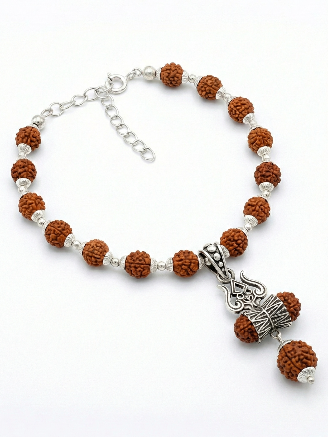 Pure Silver Rudraksh Bracelet for Men – Motif of Trishul with Rudraksh
