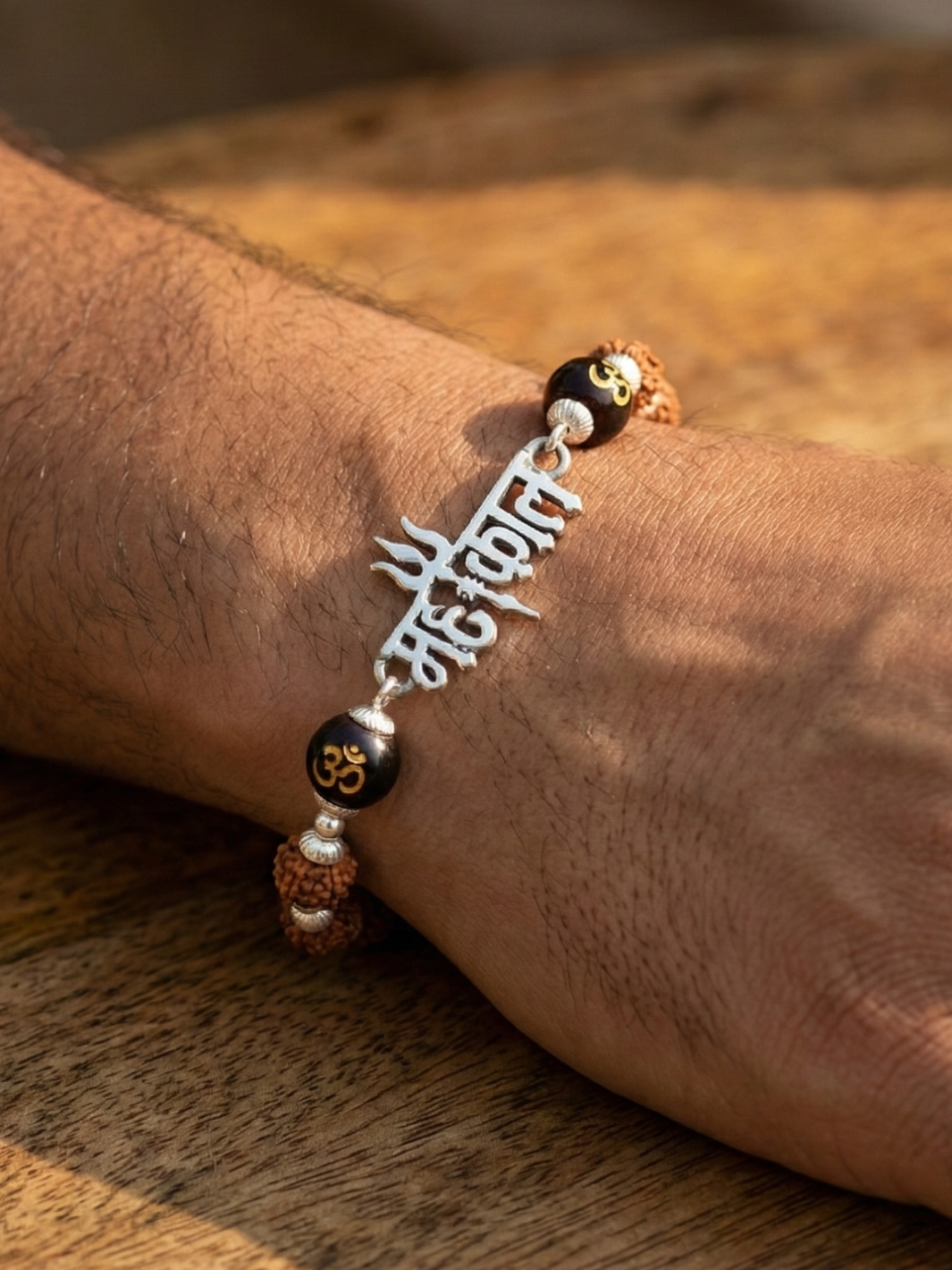 Mahakal Rudraksha Beads Pure Silver Bracelet for Man