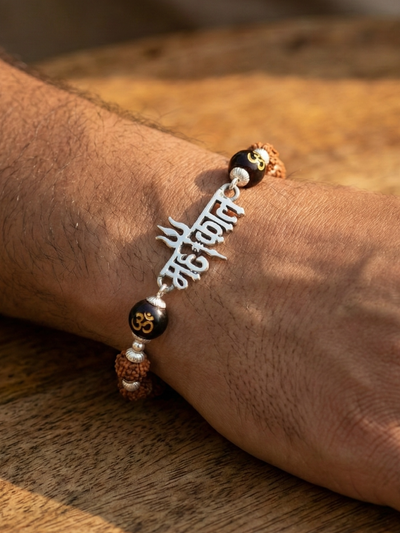 Mahakal Rudraksha Beads Pure Silver Bracelet for Man