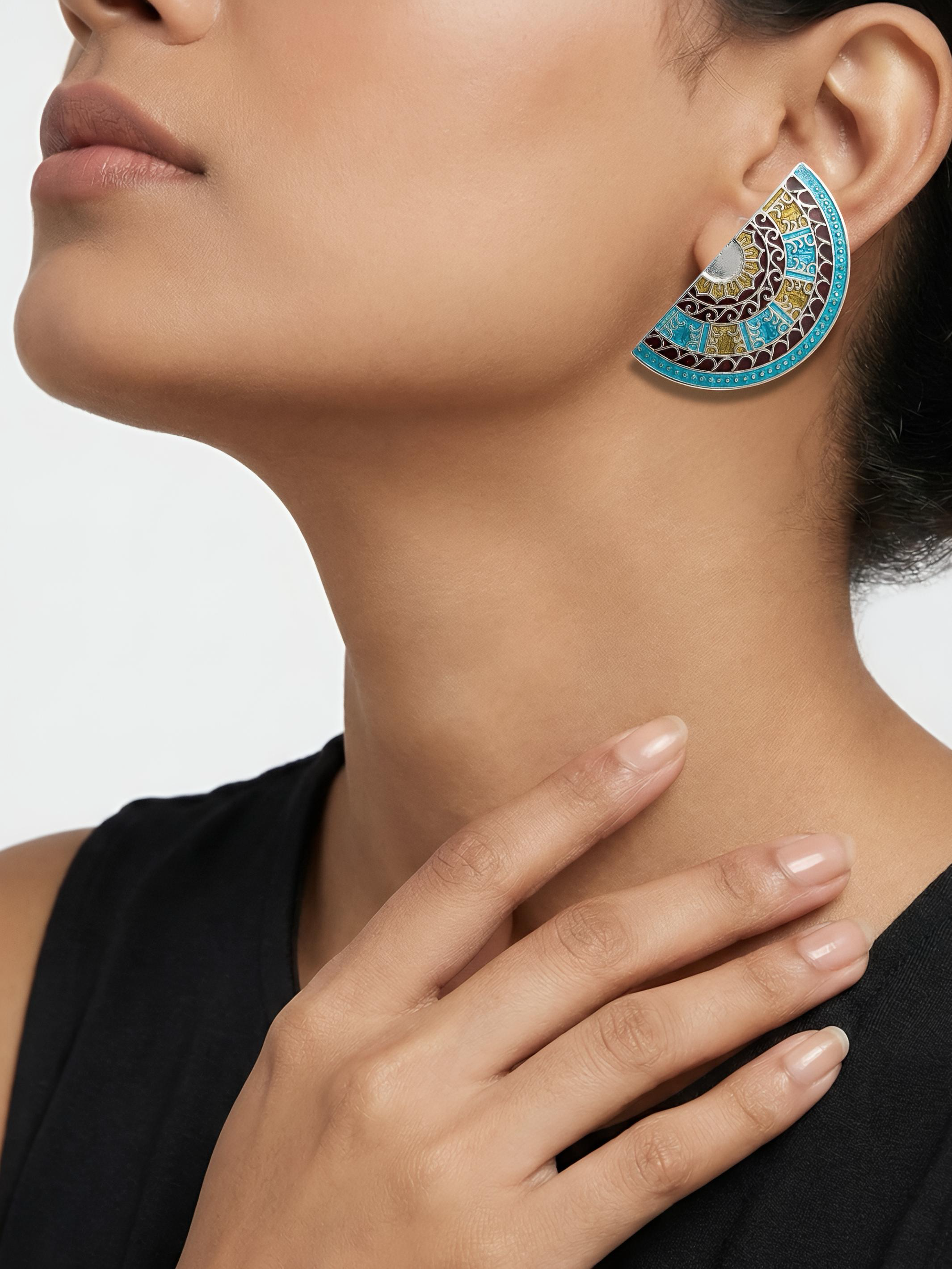 The Azure Mandala Enamel Pure Silver Studs