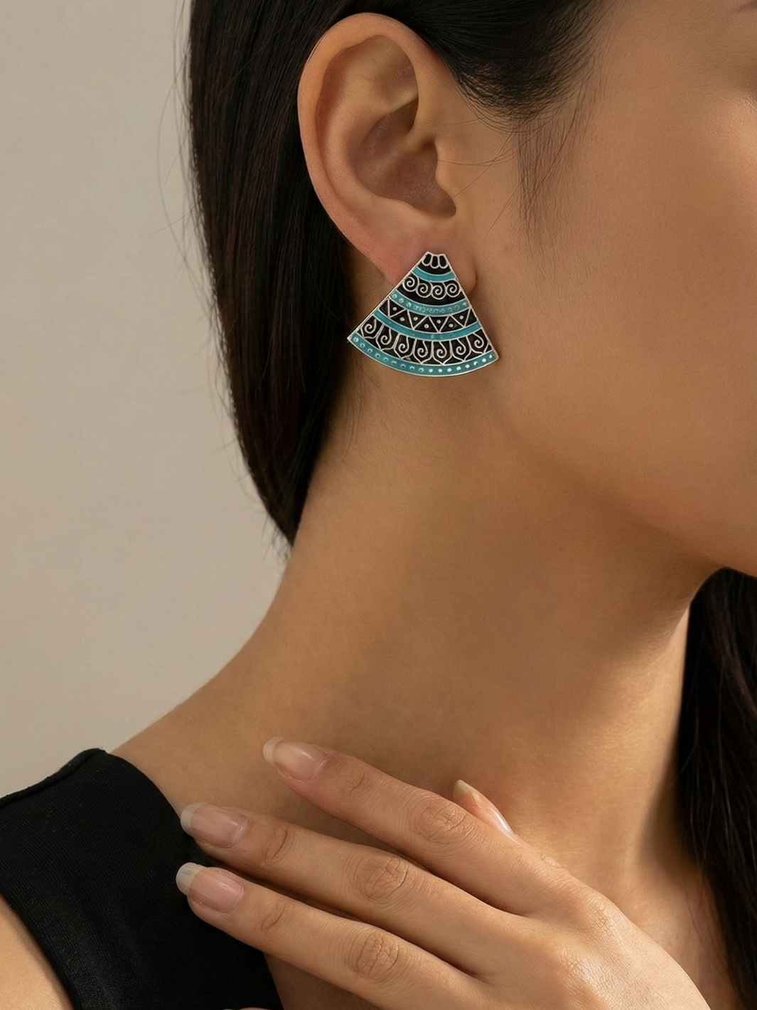 Midnight Azure Tribal Fan Pure Silver Studs