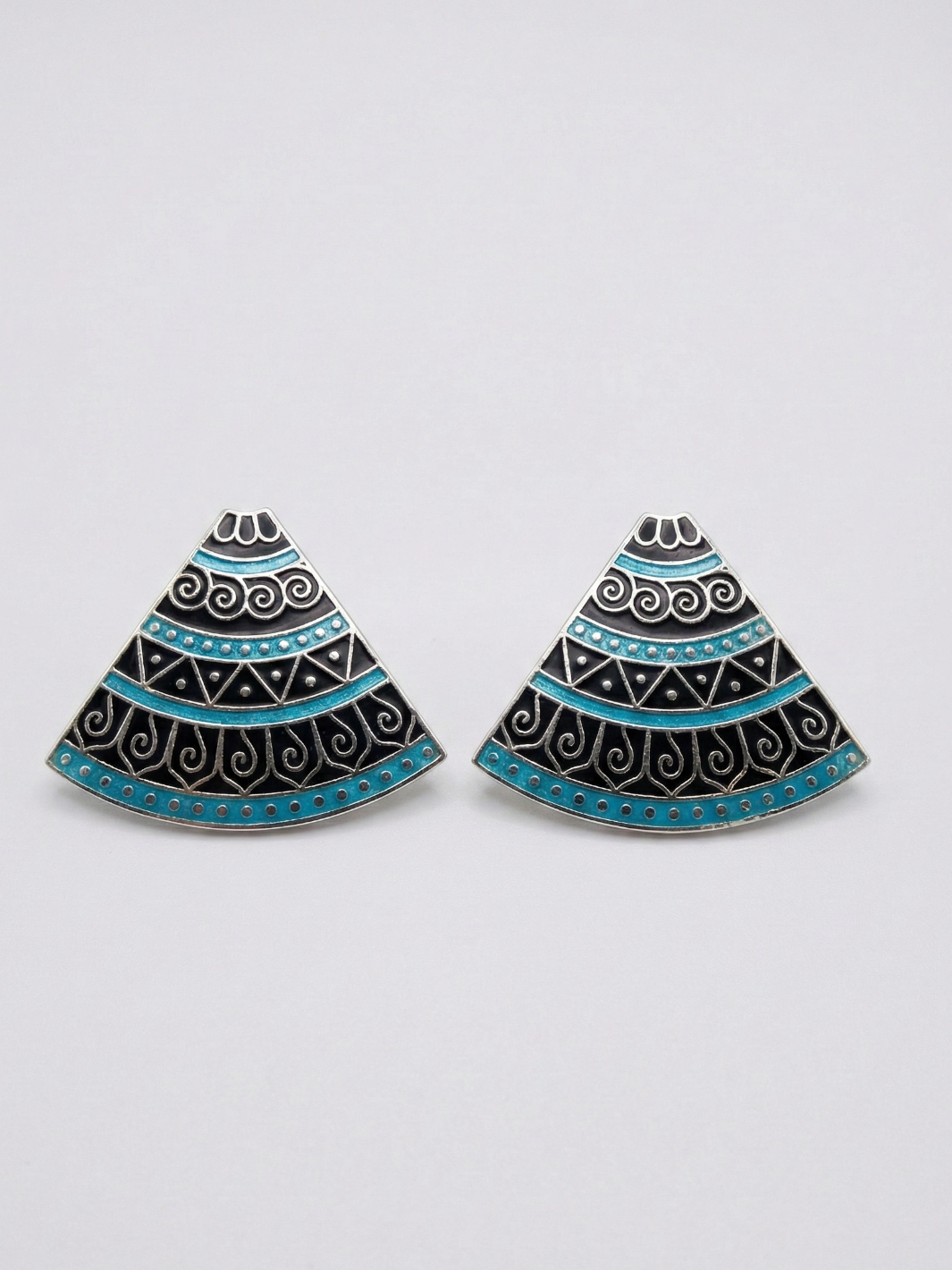 Midnight Azure Tribal Fan Pure Silver Studs