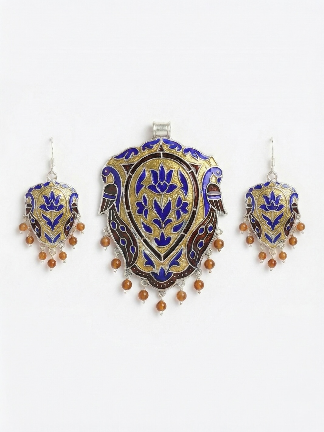 The Azure Bagh Enamel Pure Silver Pendant Set