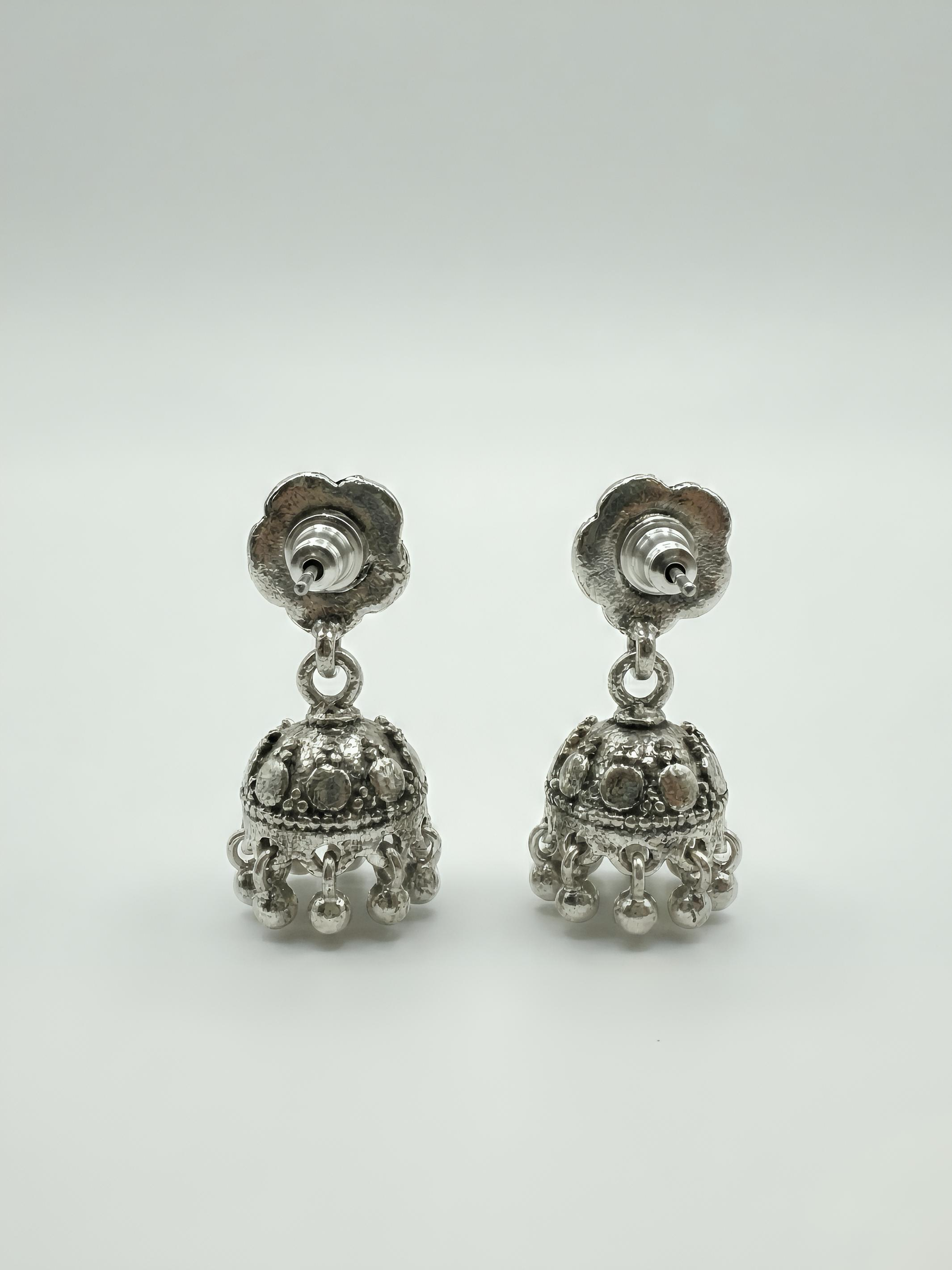 Pure Silver Noir Rose Jhumki Earring
