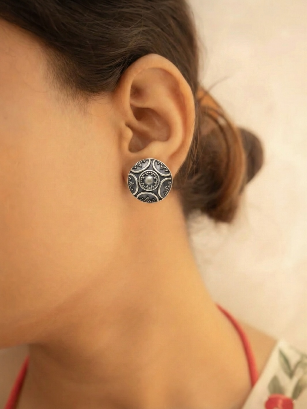 Geometric Button Pure Silver Studs/ Earring