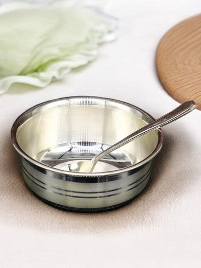 Pure Silver Antique Bowl and Spoon Set