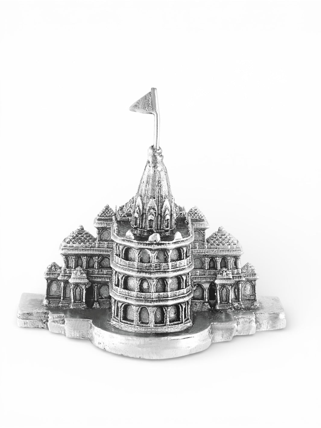 Shree Ram Ayodhya Temple 3D Model in Antique Finish Pure Silver Idol