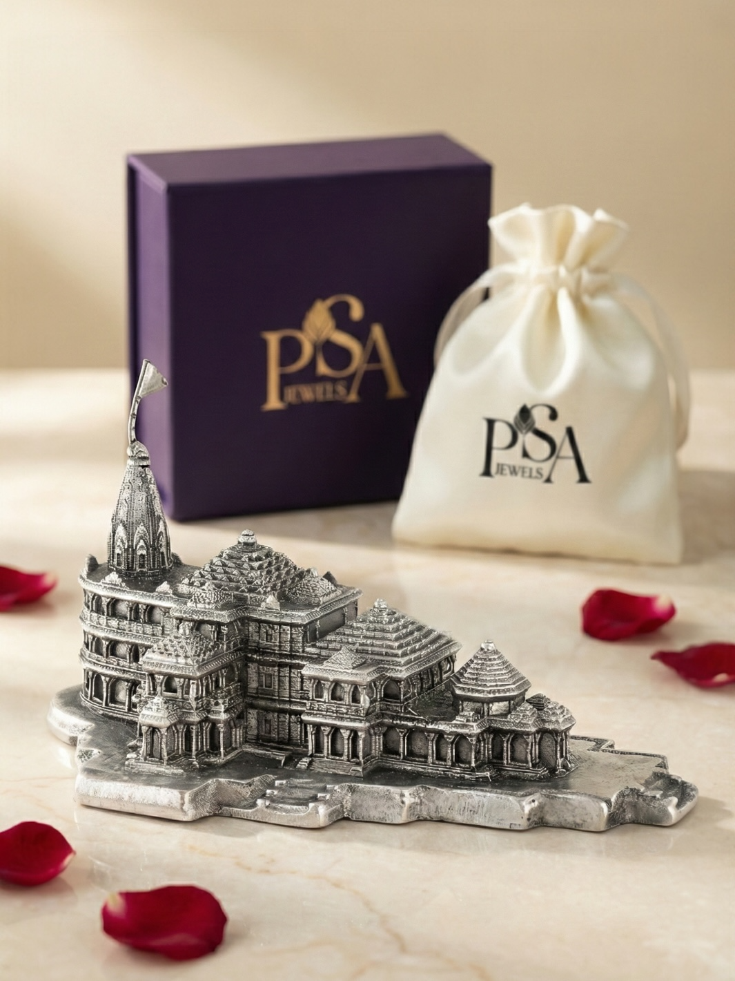 Shree Ram Ayodhya Temple 3D Model in Antique Finish Pure Silver Idol