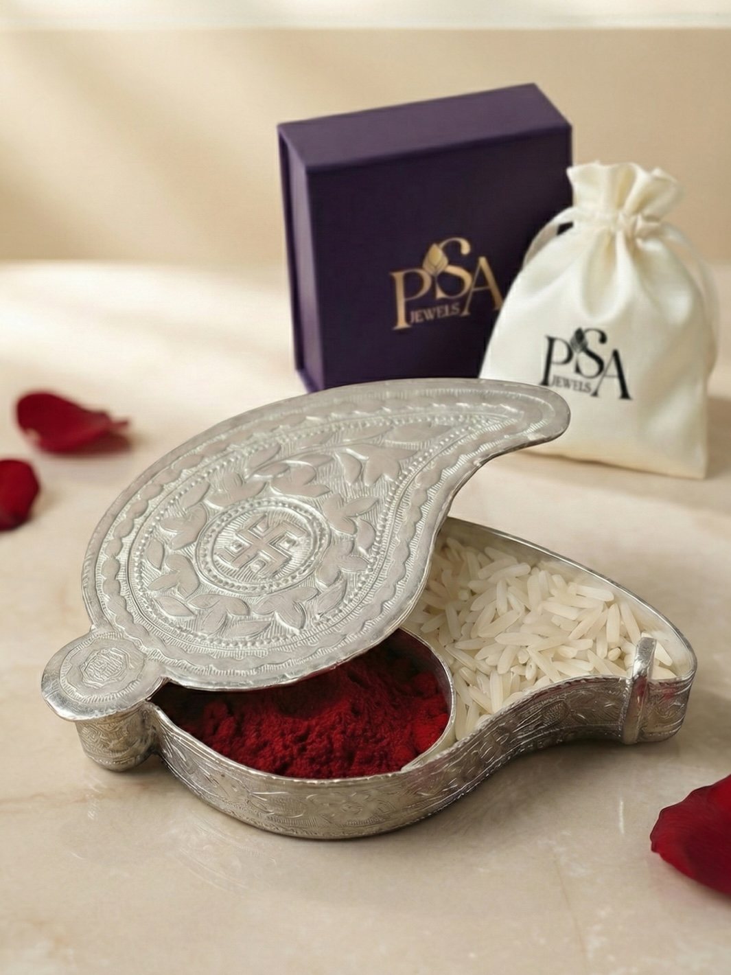 Paan Design Haldi Kumkum Pure Silver Holder/Box/Dibbi