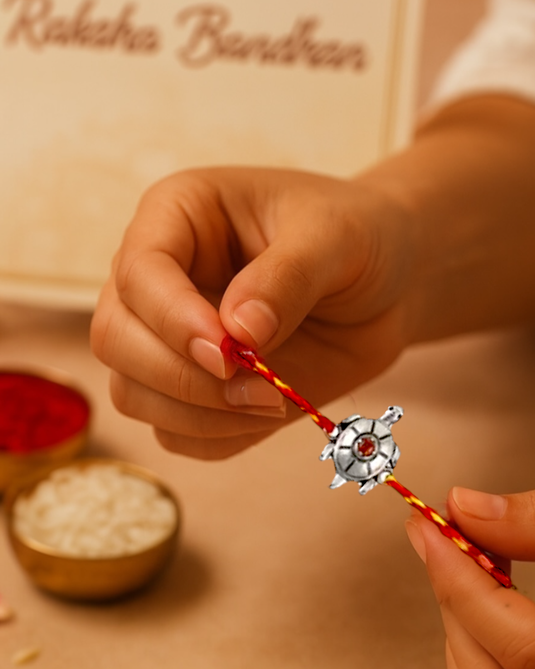Special Tortoise Moli Rakhi with Red Stone