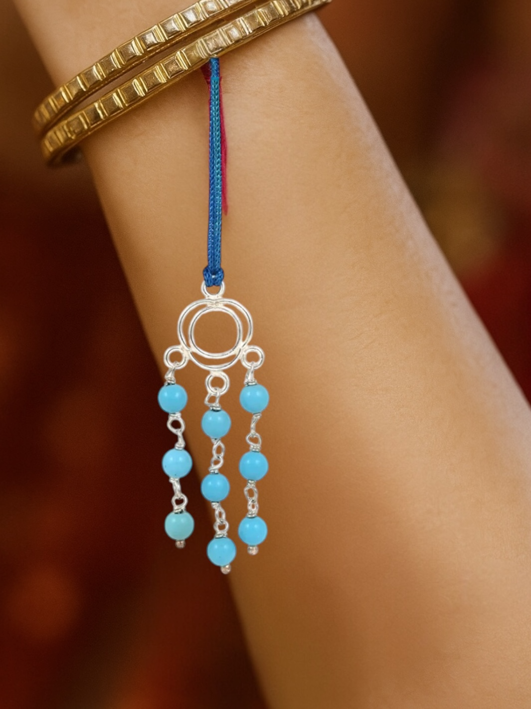 Auspicious Silver Turquoise Lumba Rakhi