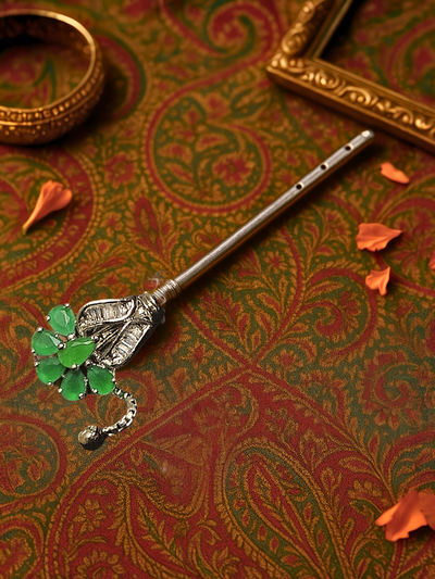 Pure Silver Handmade Emerald Flower Flute
