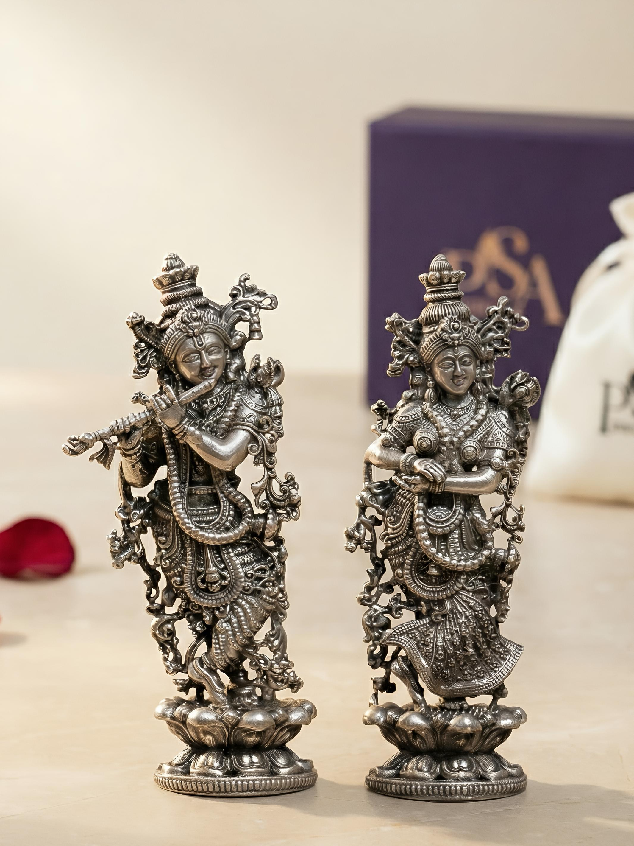 Pure Silver Antique Finish Radha Madhav Idol