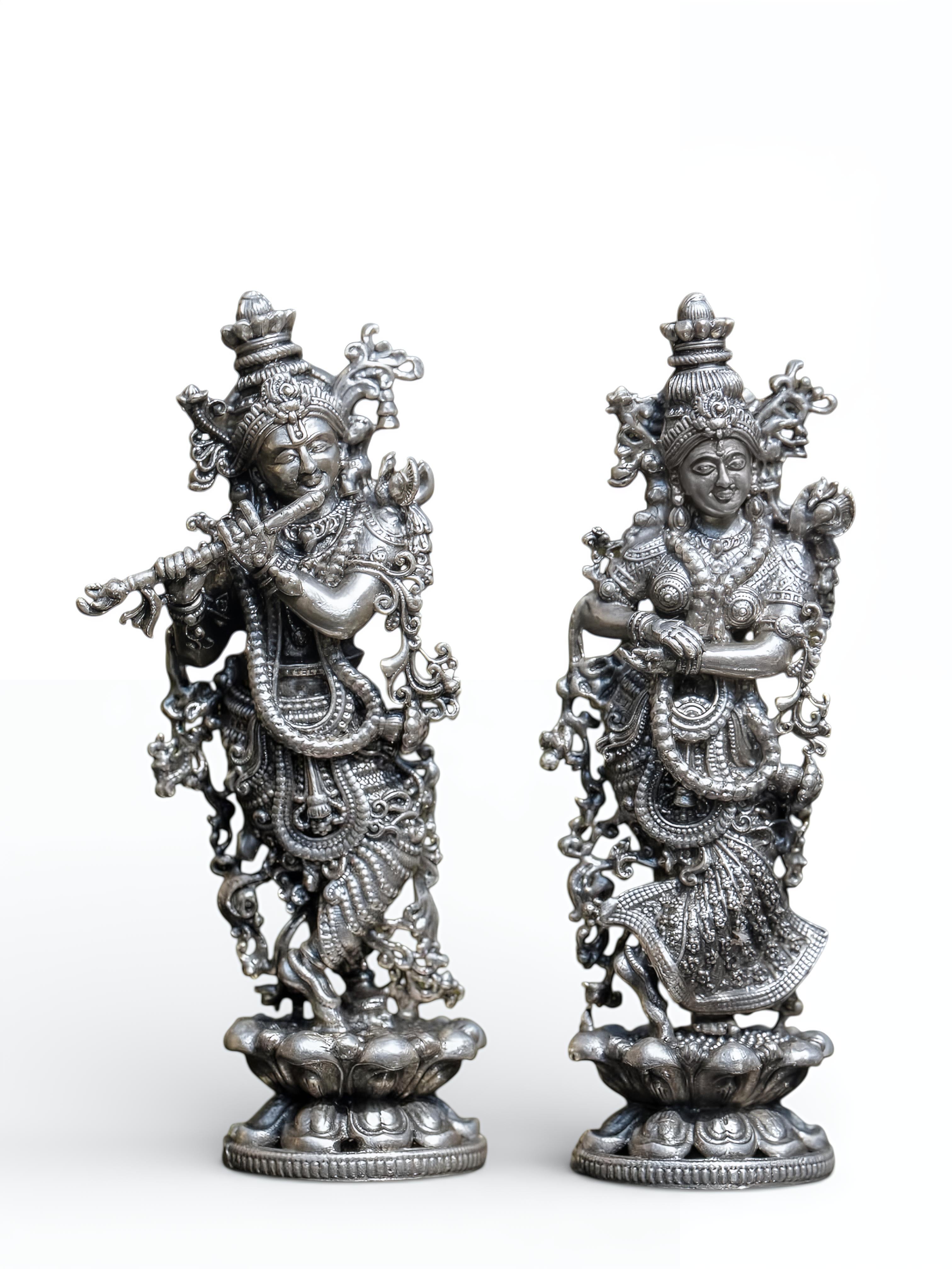 Pure Silver Antique Finish Radha Madhav Idol