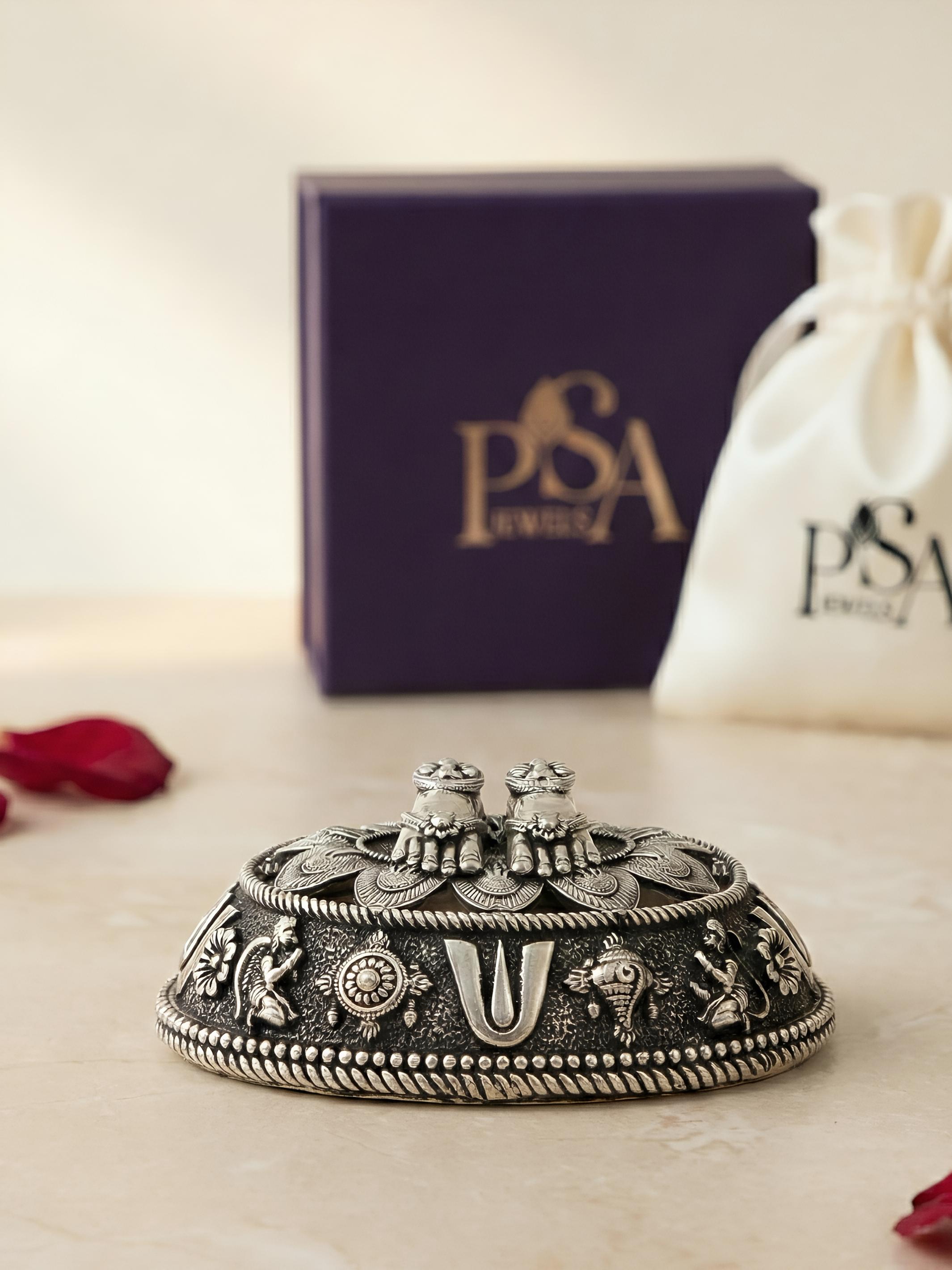 Pure Silver Antique Finish Vishnu Padam Balaji Padam Paduka