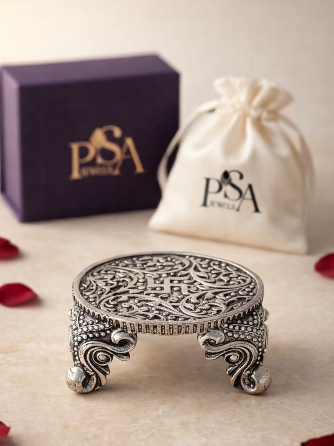 Pure Silver Antique Finish Oxidised Single Peeta/Chowki