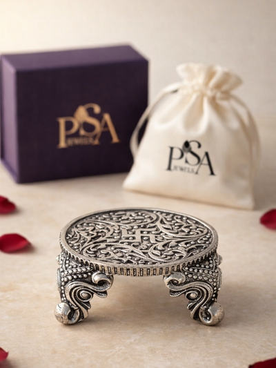 Pure Silver Antique Finish Oxidised Single Peeta/Chowki