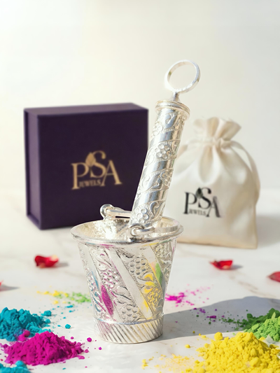 Pure Silver Holi Special Pichkari And Bucket Set
