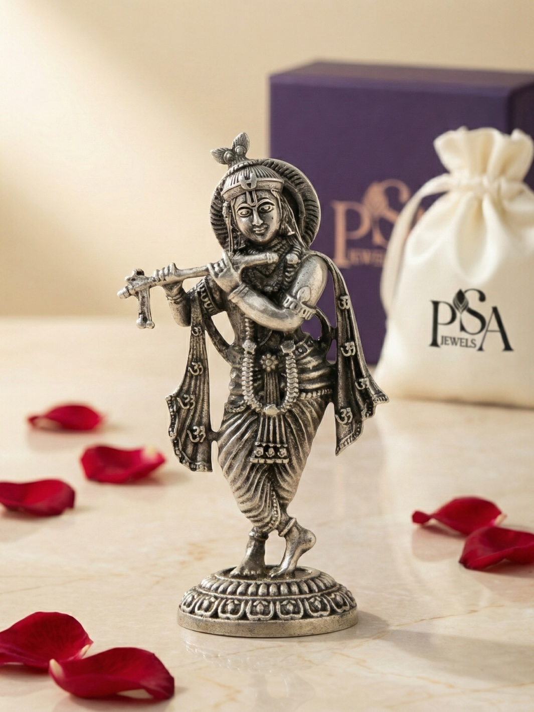 Pure Silver Antique Finish Murli  Krishna Idol