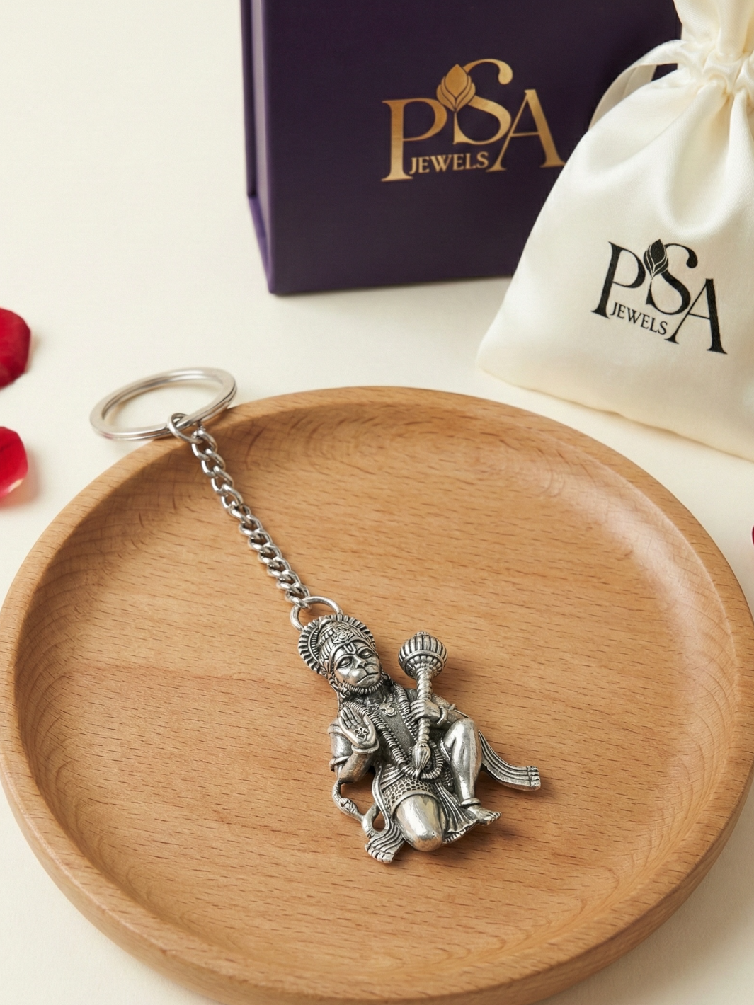 Pure Silver Antique Lord Hanuman Keychain