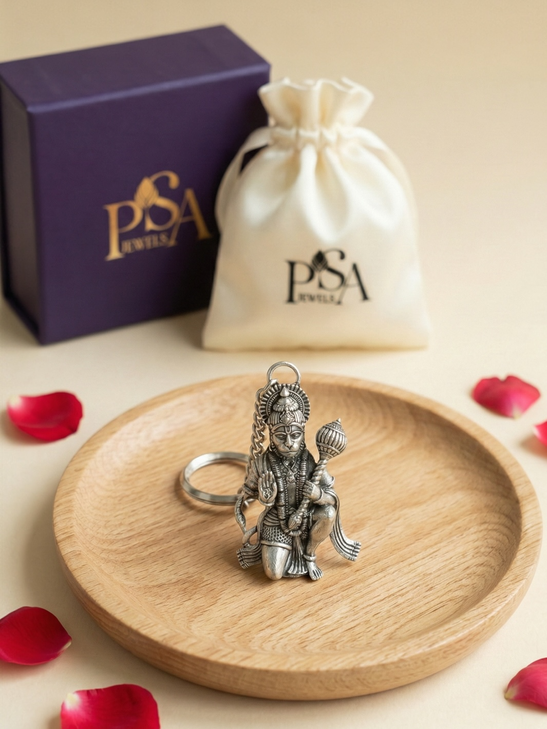 Pure Silver Antique Lord Hanuman Keychain