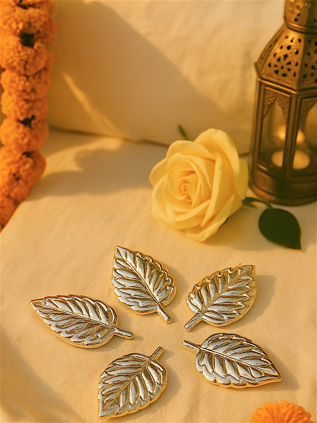 Pure Silver Tulsi Patta/ Holy Basil (5 Leaves)