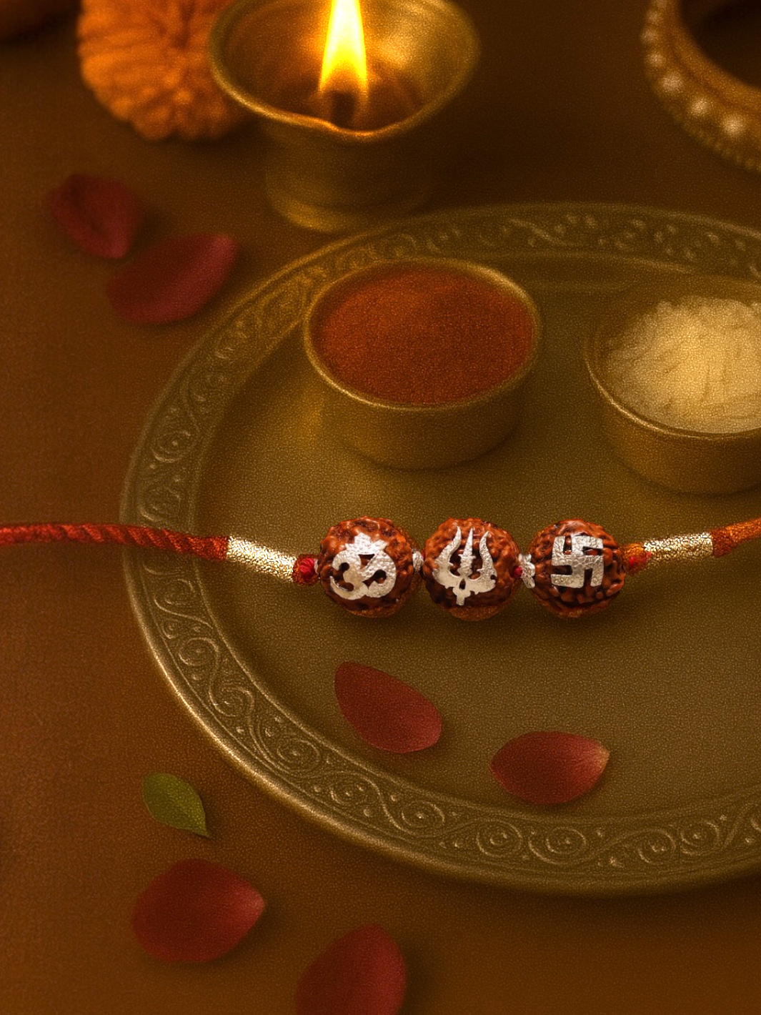 Trishakti Rudraksh Pure Silver Moli Rakhi