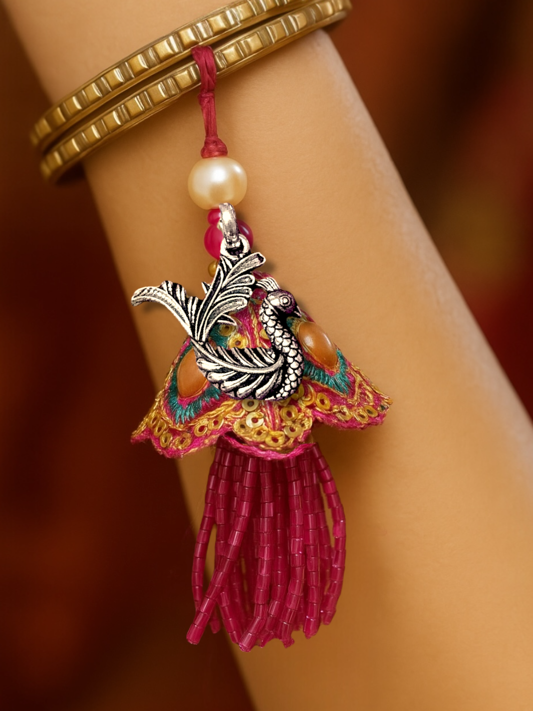 Auspicious Swan Pendant Lumba Rakhi for Bhabhi