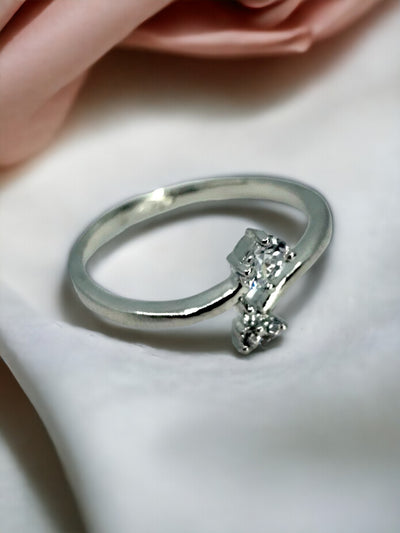 Silver Two Crystal Free Size Ring